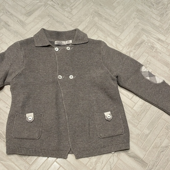 Patachou Gray Knit double button sweater with plaid detailing, 18mo - Picture 4 of 8